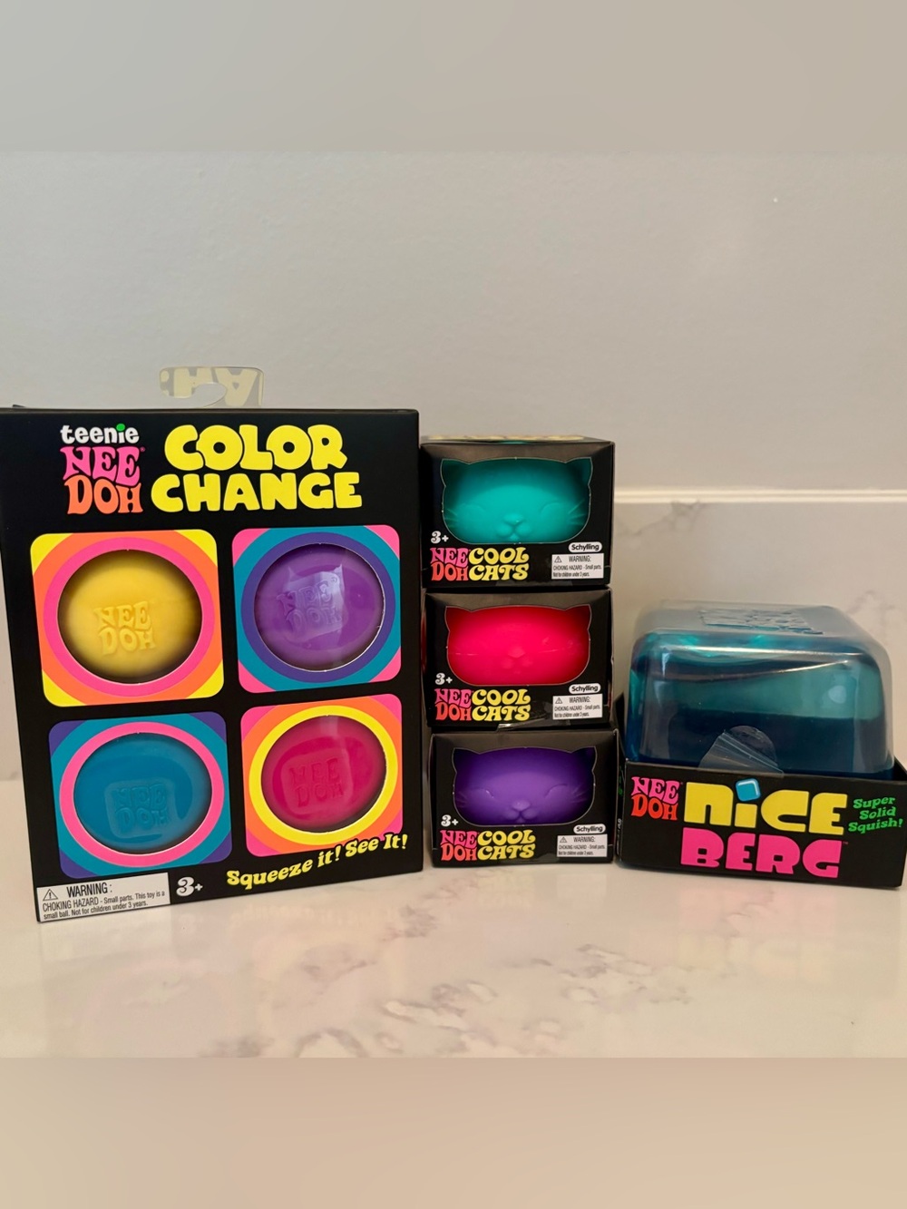 Teenie NeeDoh Color Change, Nice Berg & Cool Cats Bundle Squishy Toys